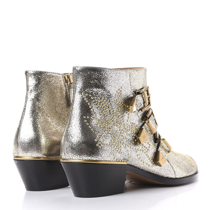Chloe Metallic Nappa Sheepskin Studded Susanna Ankle Boots 38.5 Gold 4 of 11