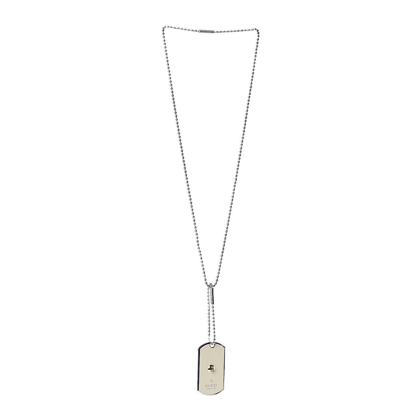 Sterling Silver 18K Yellow Gold Enamel Grammy Dog Tag Necklace White