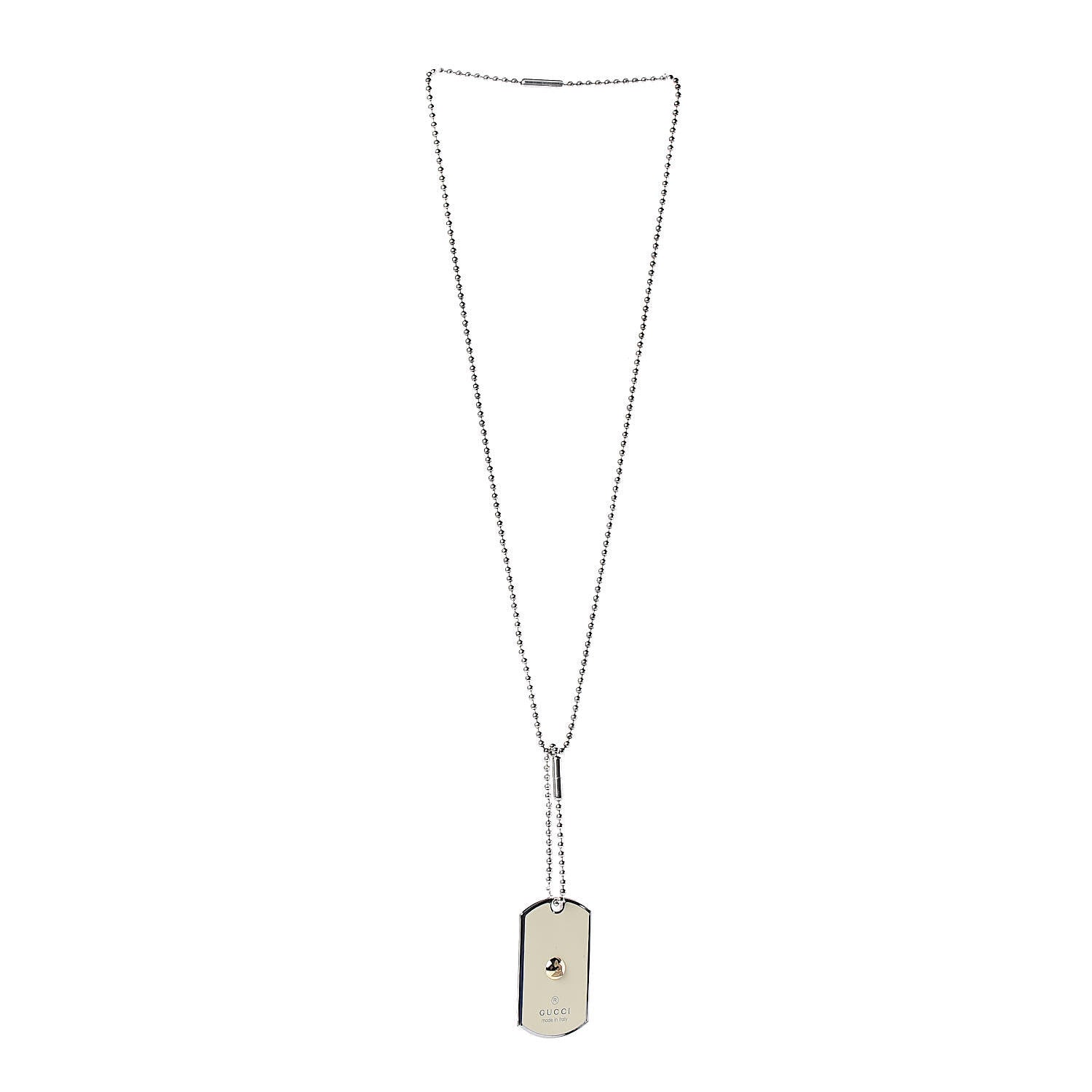Gucci Sterling Silver 18K Yellow Gold Enamel Grammy Dog Tag Necklace White 3 of 4