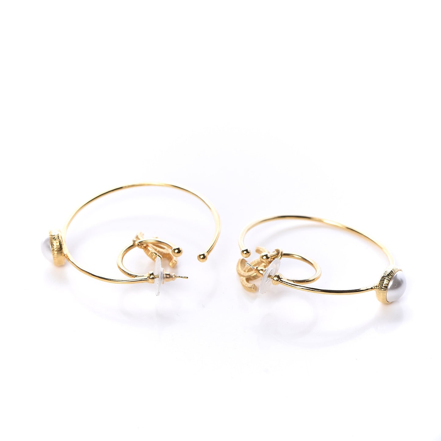 Pearl CC Tags Hoop Earrings Gold