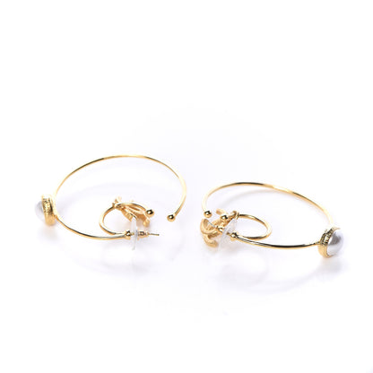 Chanel Pearl CC Tags Hoop Earrings Gold 4 of 8