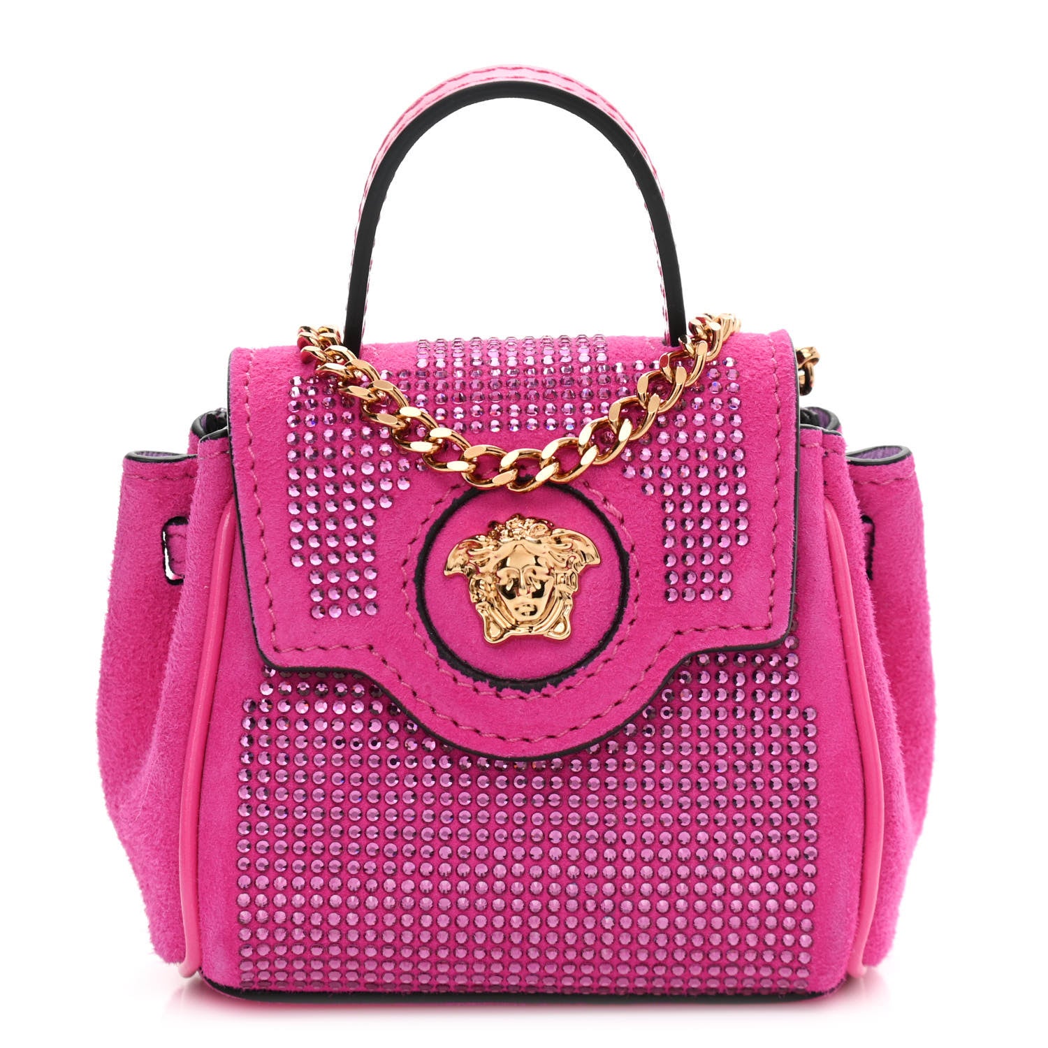 Versace Suede Crystal Studded Micro La Medusa Bag Pink 1 of 9