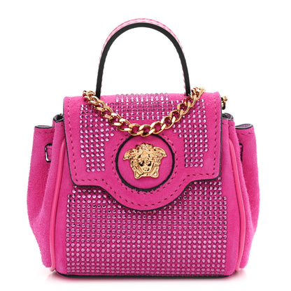 Versace Suede Crystal Studded Micro La Medusa Bag Pink 1 of 9