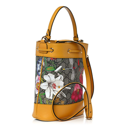 Gucci GG Supreme Monogram Flora Small Ophidia Bucket Bag Beige Multicolor Crop 3 of 10