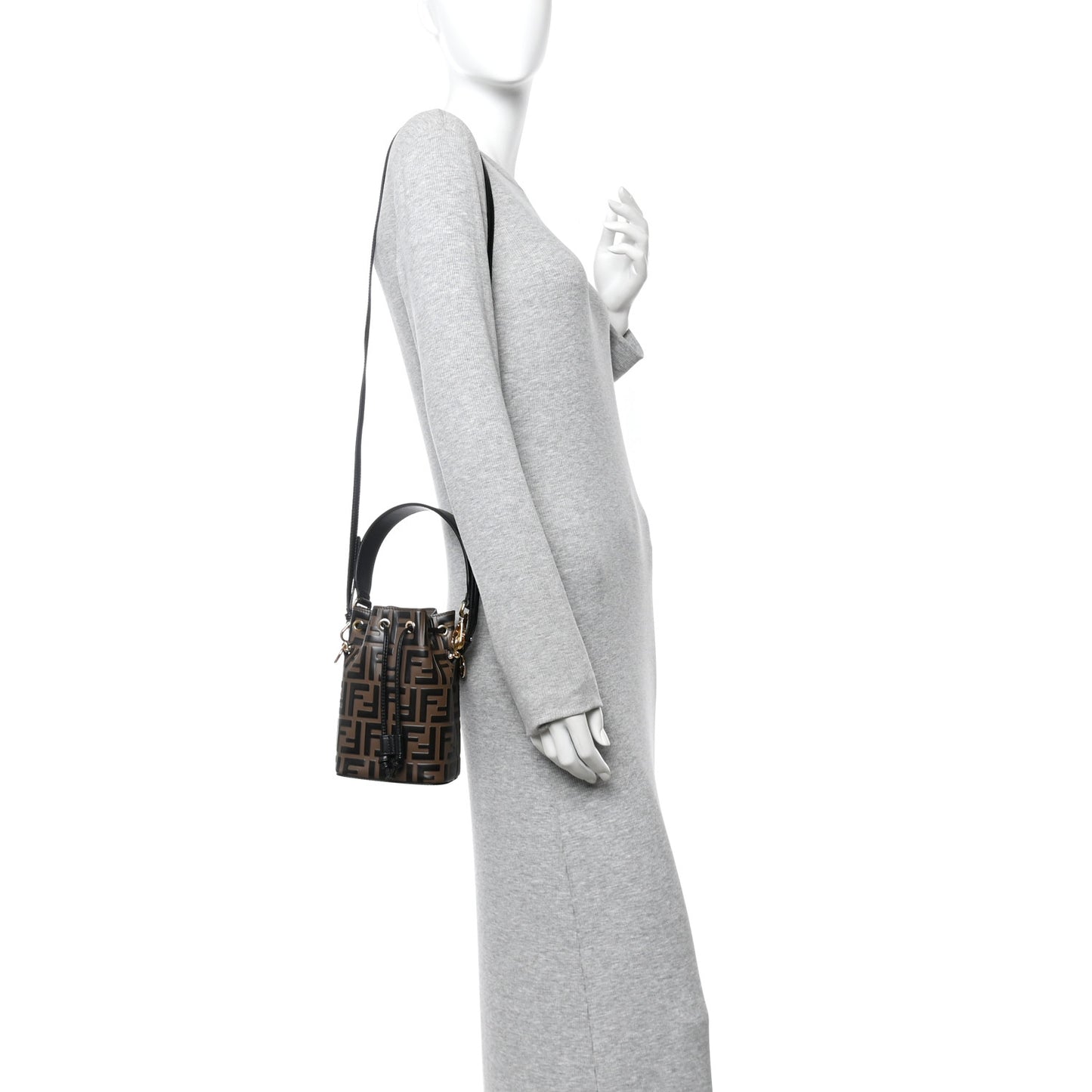 Vitello Liberty F is Fendi Bi-Color FF 1974 Embossed Mini Mon Tresor Bucket Bag Maya Black