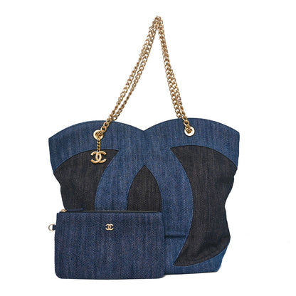 Chanel Denim Large Two Tone CC Shopping Blue 2 of 11