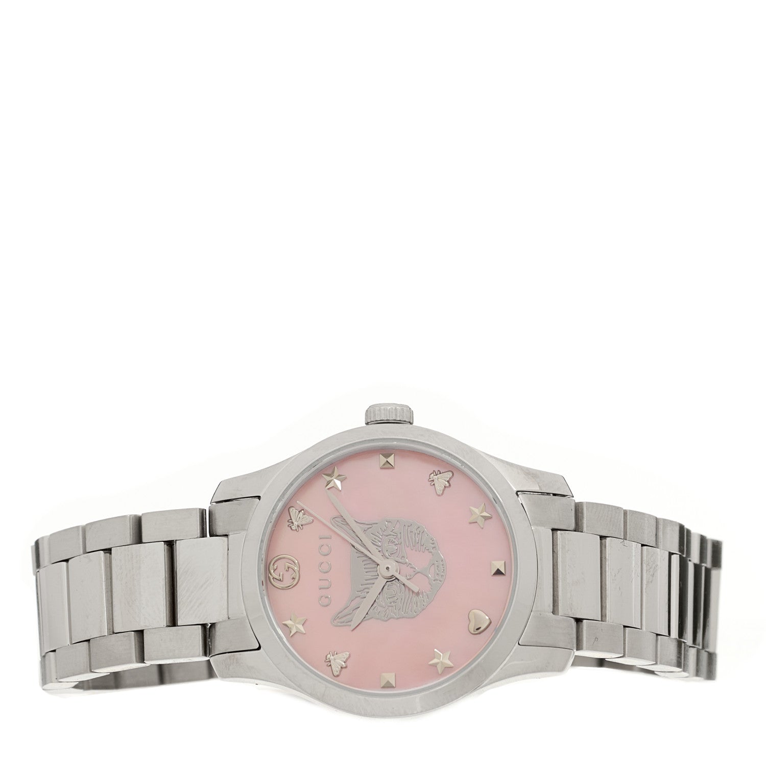 Gucci Stainless Steel Pink Mother of Pearl 27mm G-Timeless Cat Quartz Watch 2 of 4