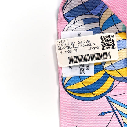 Hermes Silk Les Folies Du Ciel Twilly Rose Bleu Jaune Vif 3 of 4