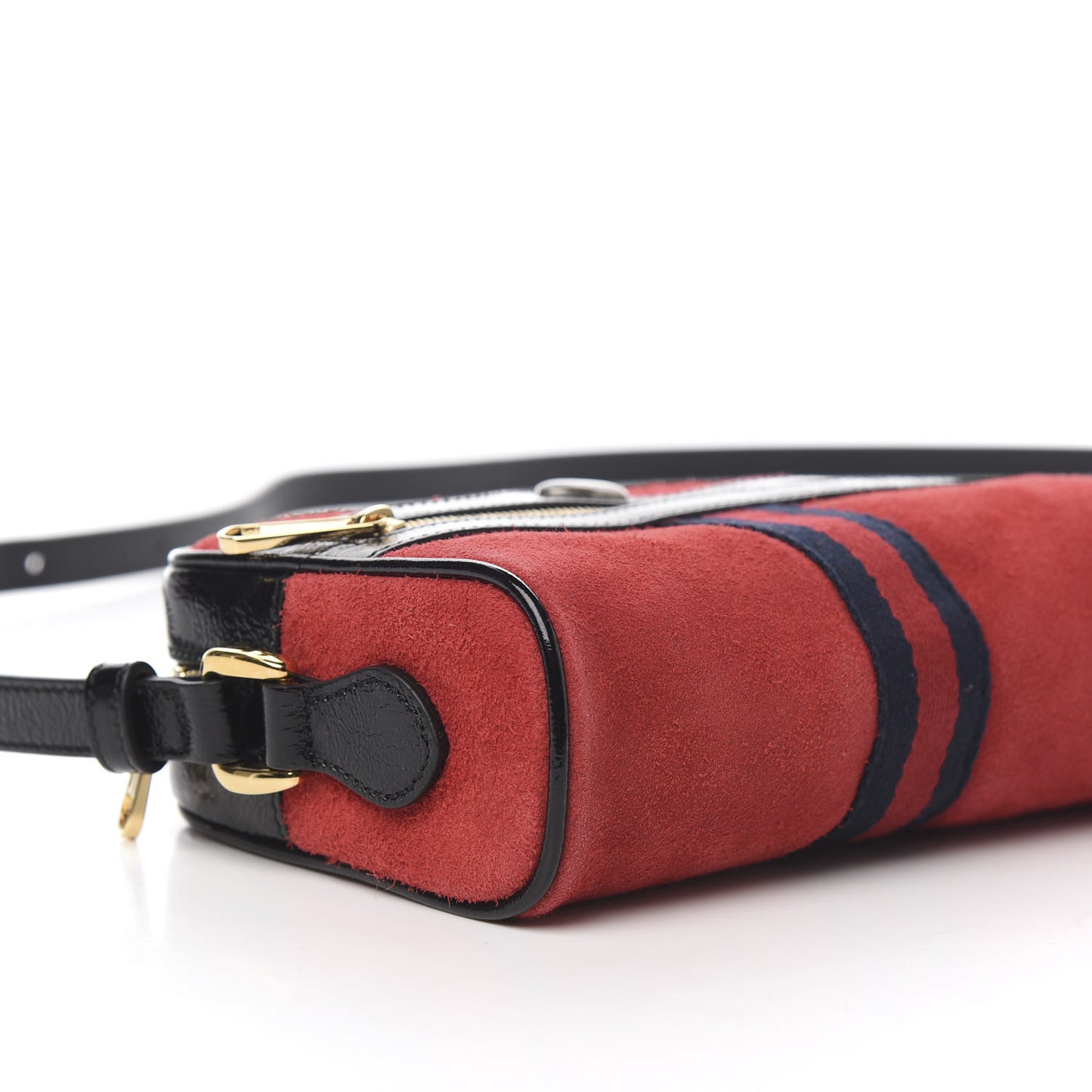 Suede Patent Web Mini Ophidia Shoulder Bag Red