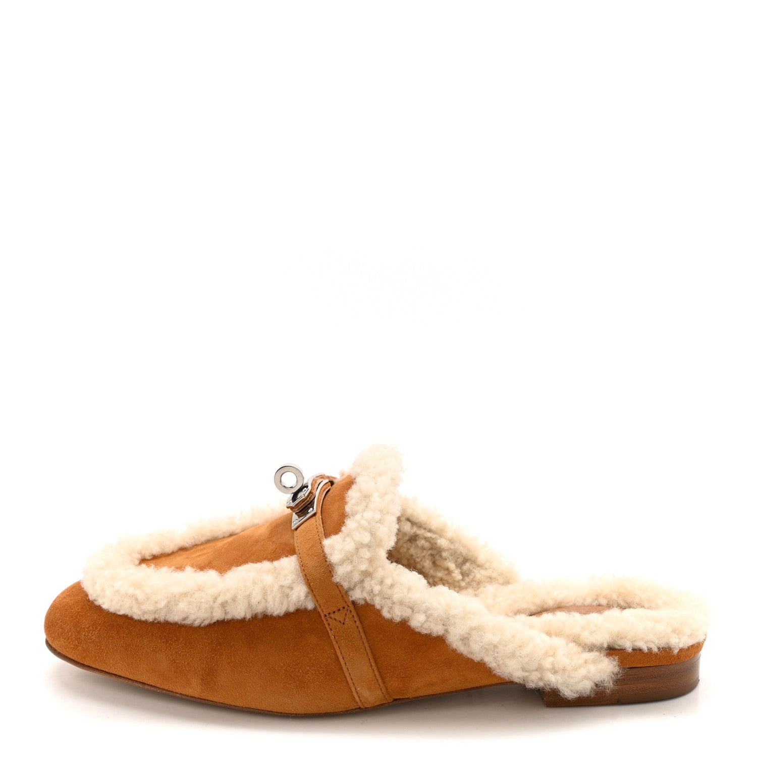 Hermes Suede Goatskin Shearling Womens Oz Mules 38 Natural Ecru 1 of 11