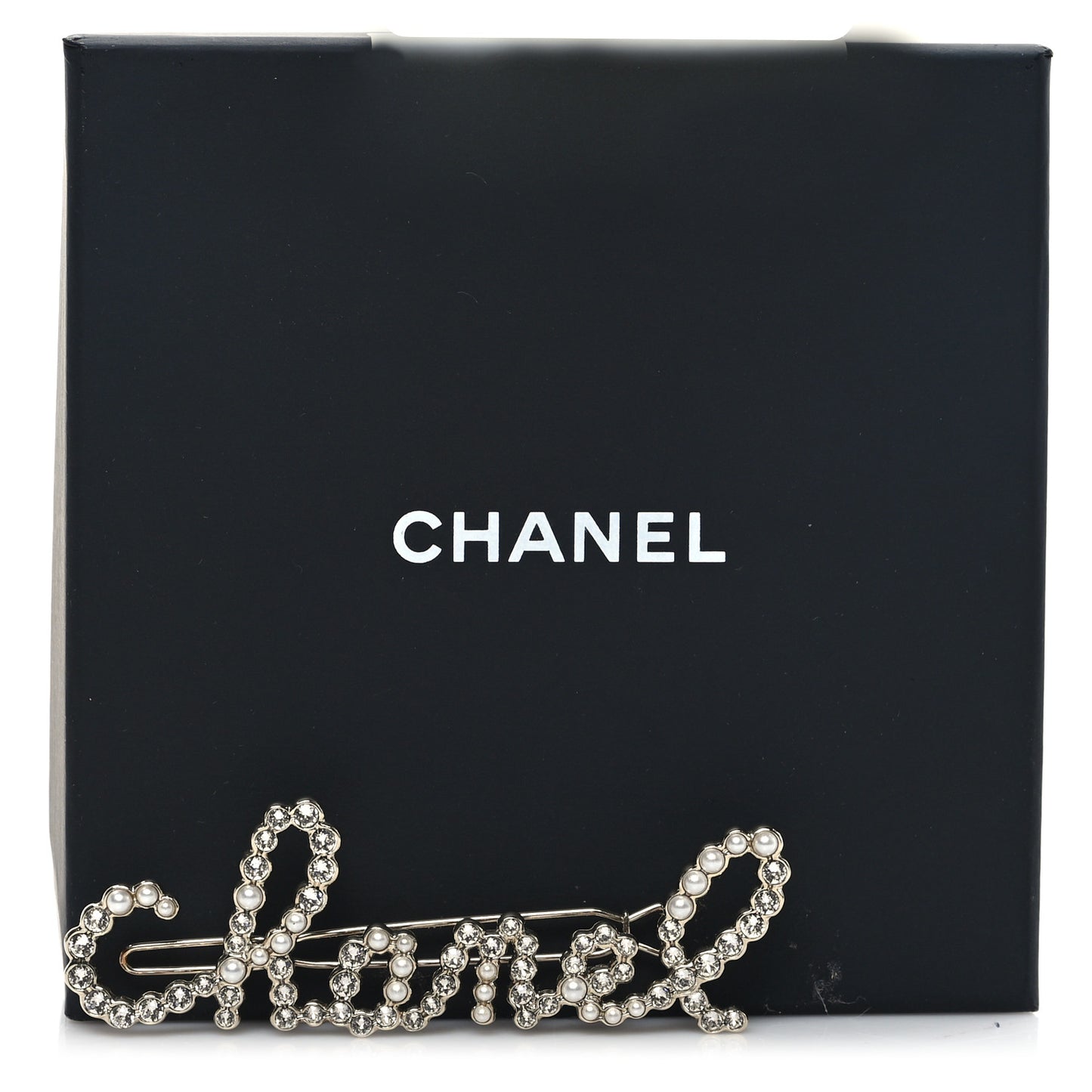 Pearl Crystal Logo Hair Clip Gold