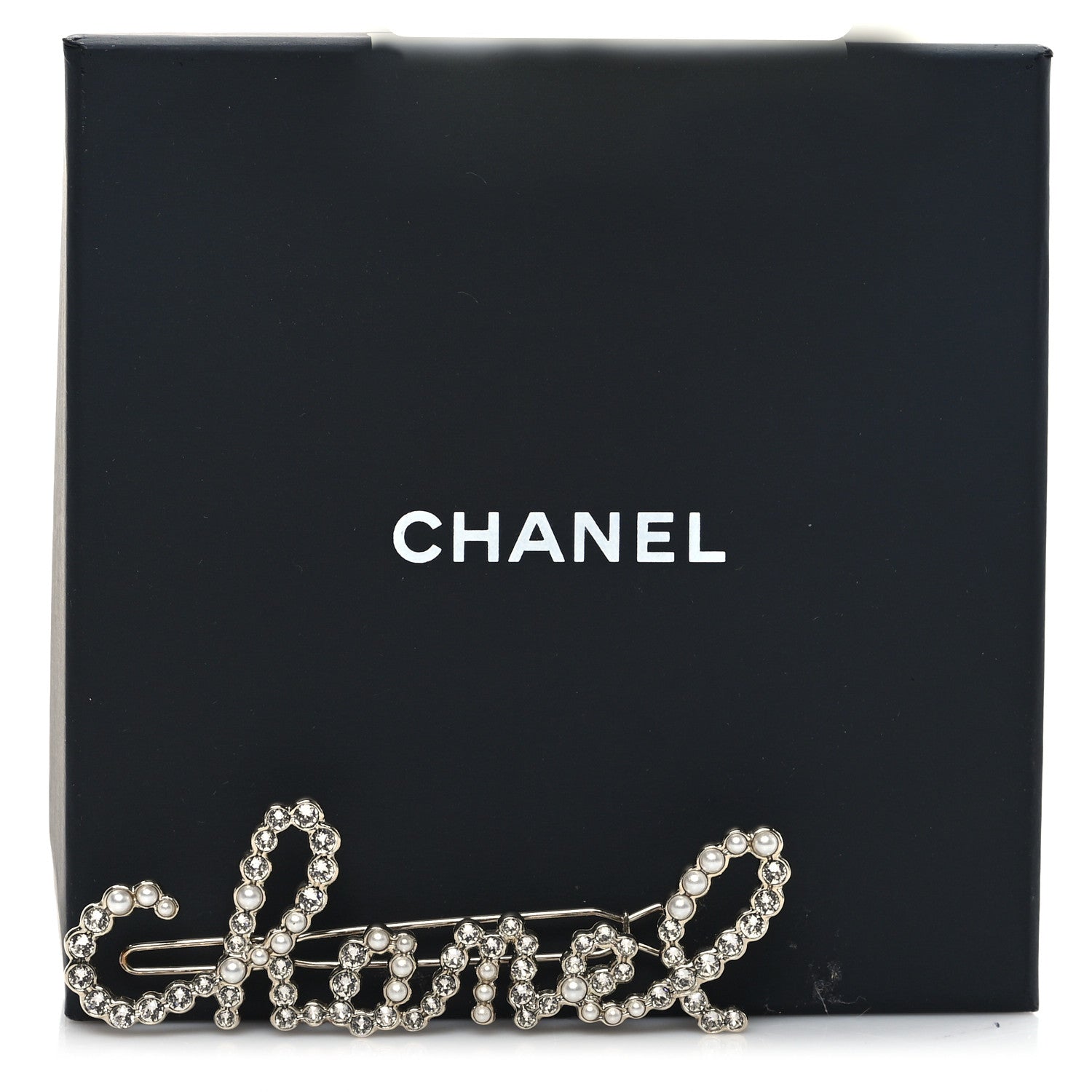 Chanel Pearl Crystal Logo Hair Clip Gold 4 of 4