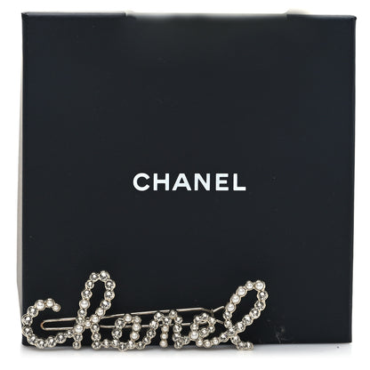 Chanel Pearl Crystal Logo Hair Clip Gold 4 of 4