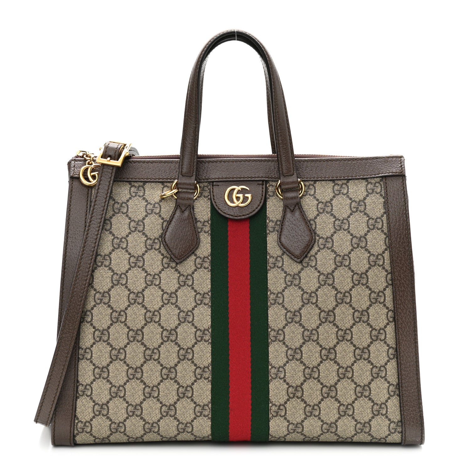 Gucci GG Supreme Monogram Web Medium Ophidia Tote Bag Brown 1 of 10