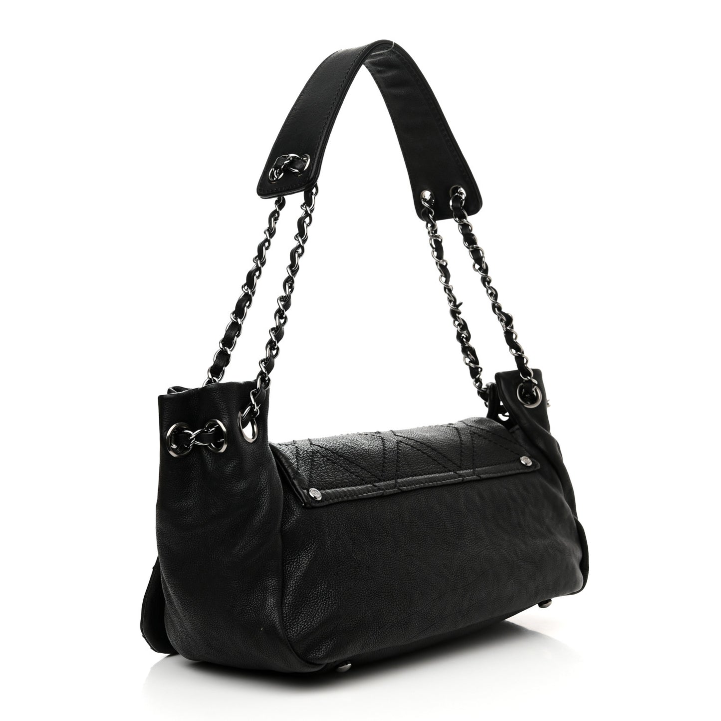 Calfskin Diamond Stitch Accordion Flap Black