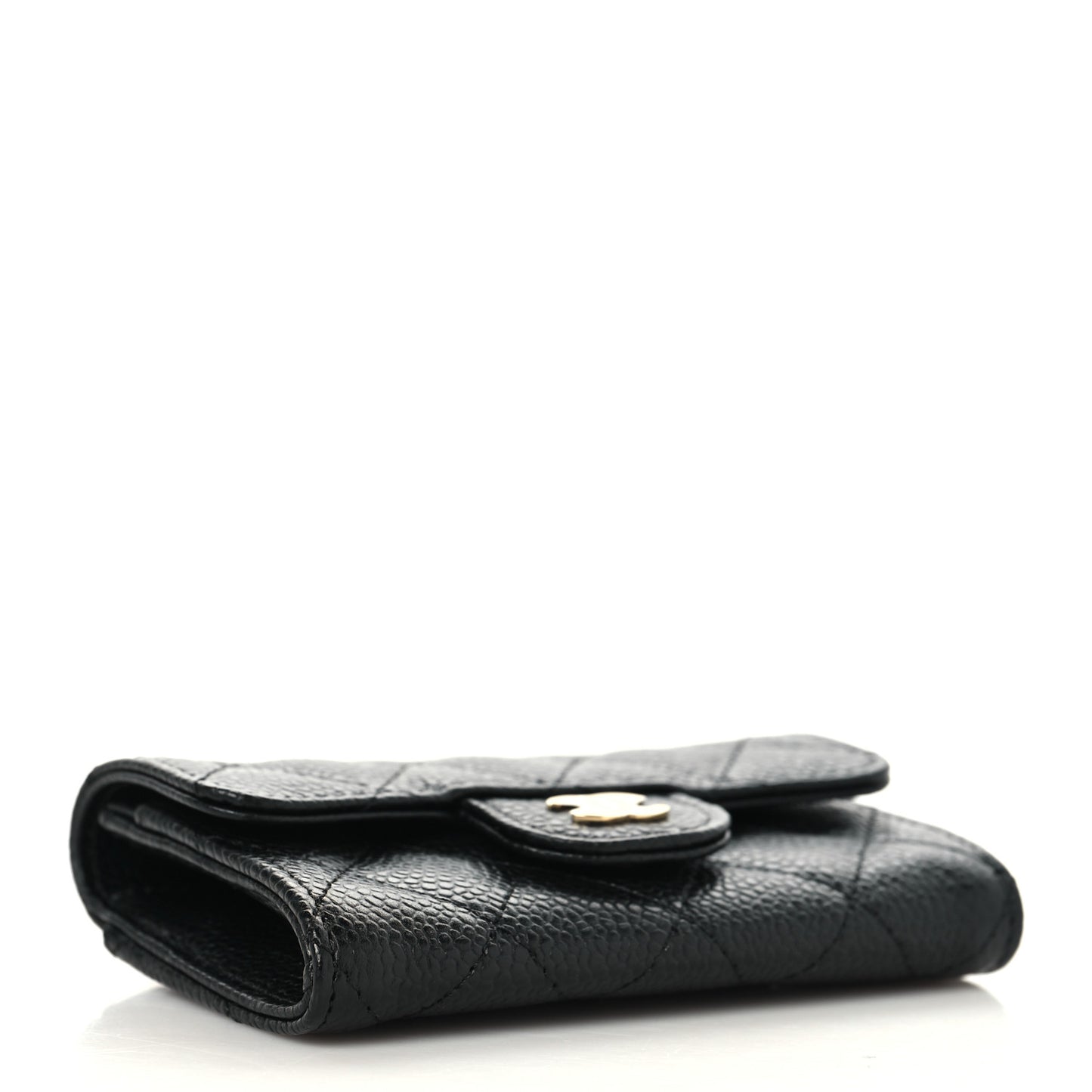 Caviar Quilted Flap Card Holder Wallet Black