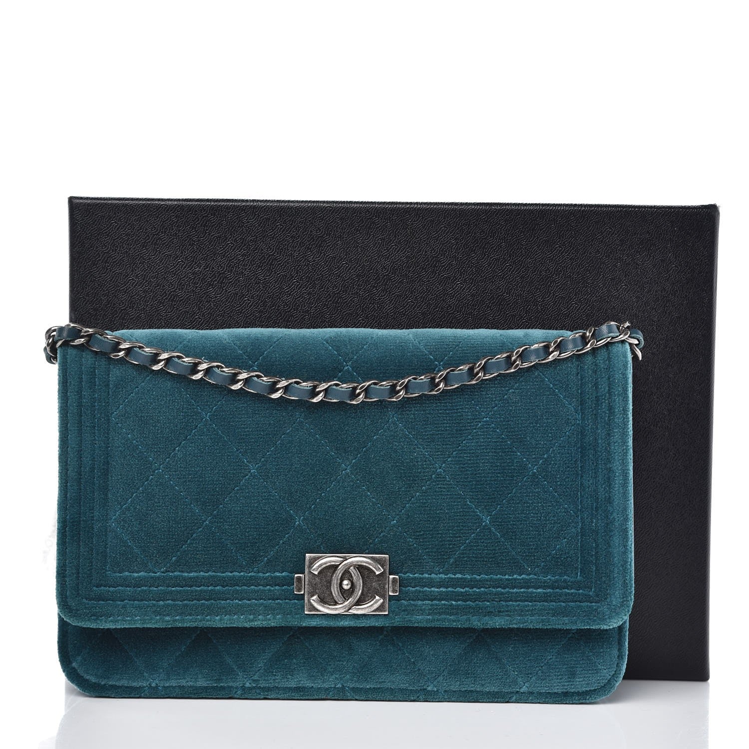 Chanel Velvet Quilted Boy Wallet On Chain WOC Teal 9 of 9