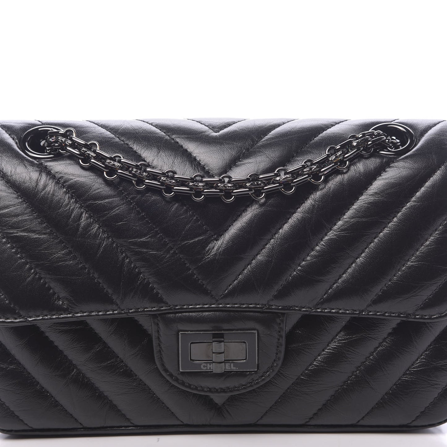 Aged Calfskin Chevron Quilted 2.55 Reissue Mini Flap So Black