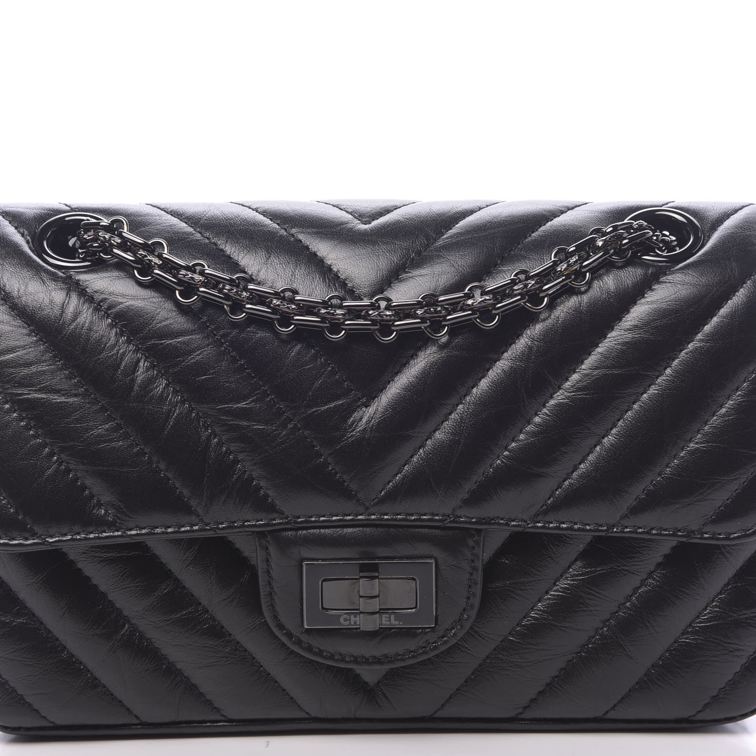 Chanel Aged Calfskin Chevron Quilted 2.55 Reissue Mini Flap So Black 8 of 11