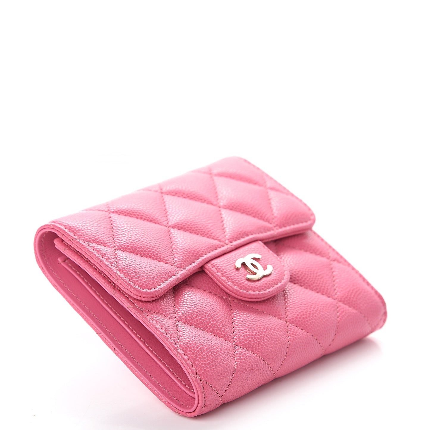 Caviar Quilted Compact Flap Wallet Pink