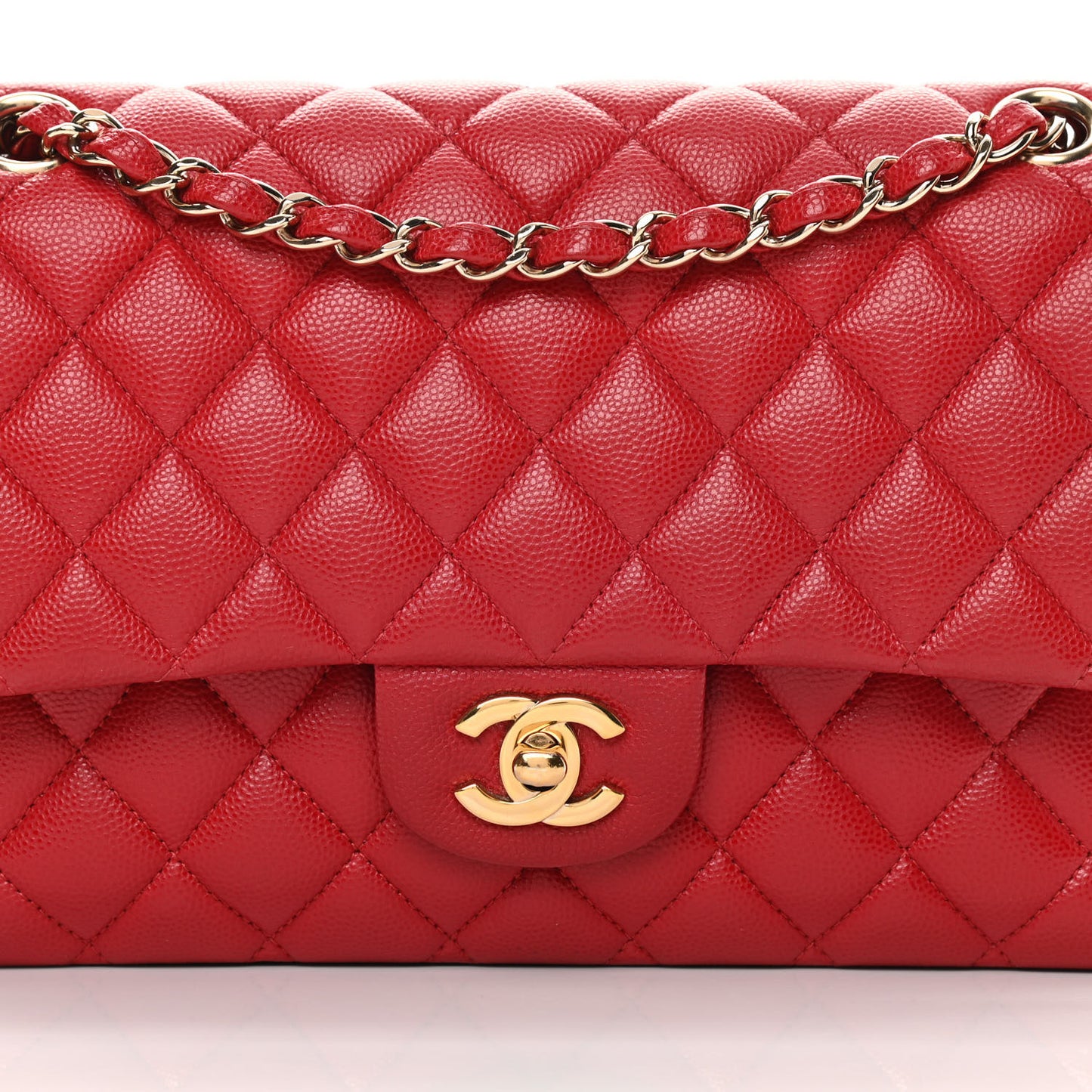 Caviar Quilted Medium Double Flap Red