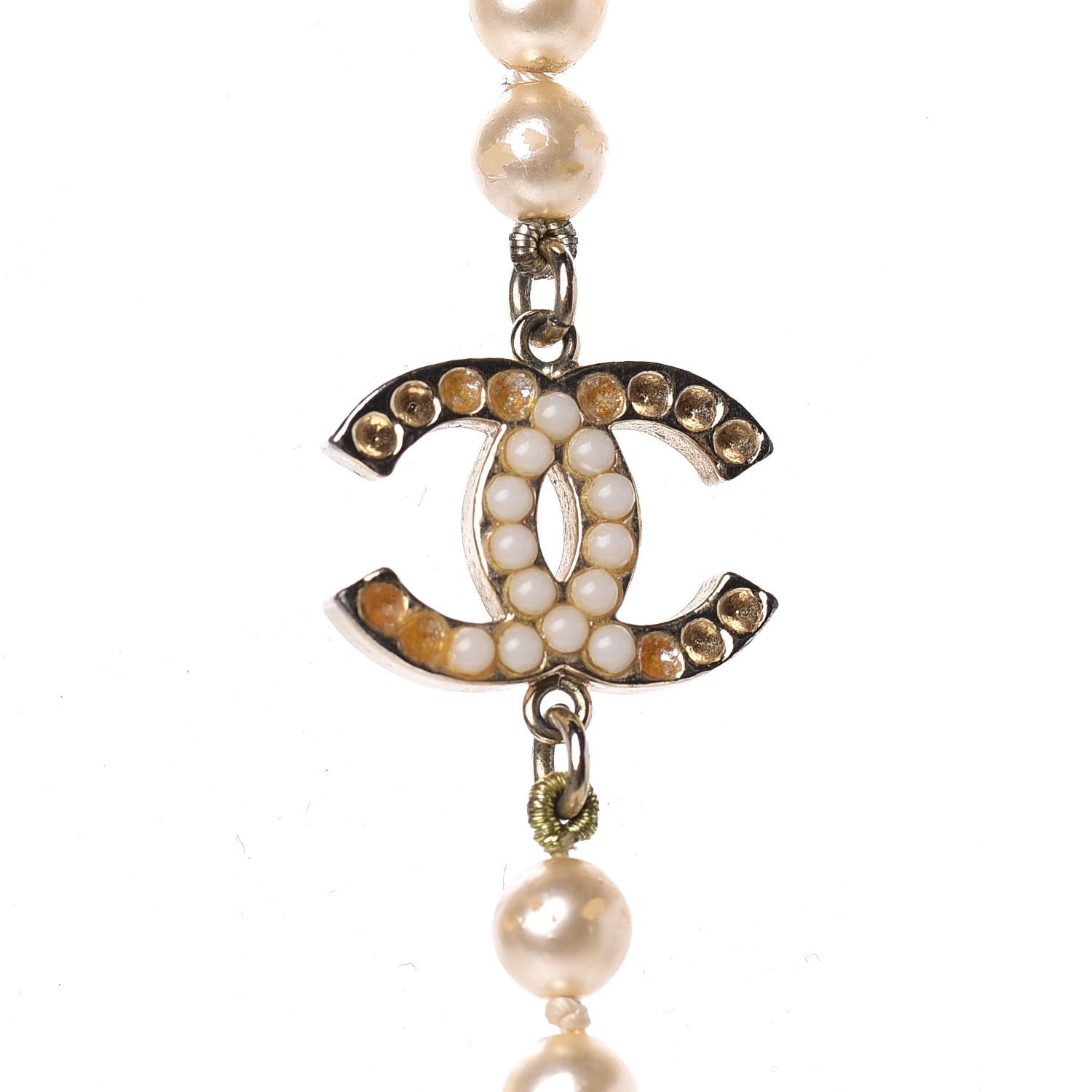 Chanel Pearl Crystal Long CC Necklace Gold 7 of 13