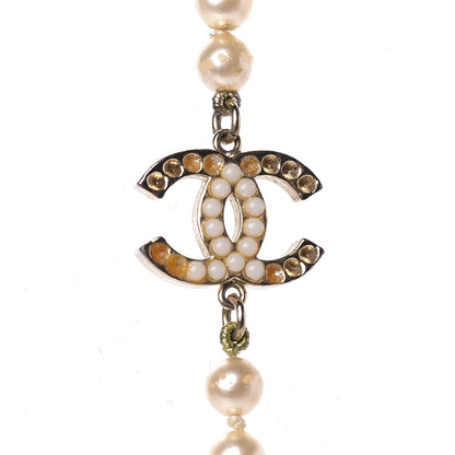 Chanel Pearl Crystal Long CC Necklace Gold 7 of 13