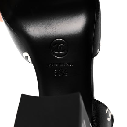 Chanel Printed Lambskin CC Sandals 36.5 Black White 6 of 9