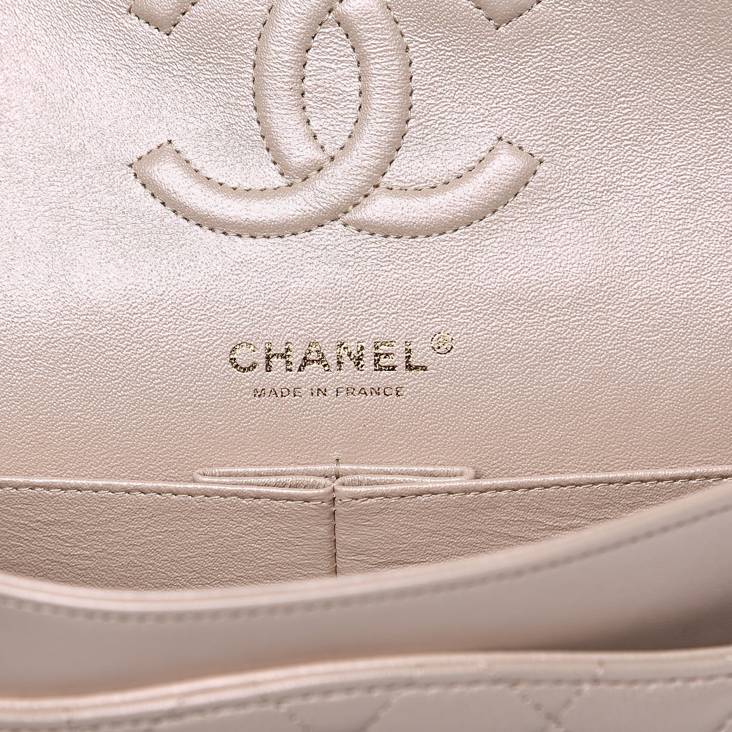 Iridescent Lambskin Quilted Medium Double Flap Light Beige