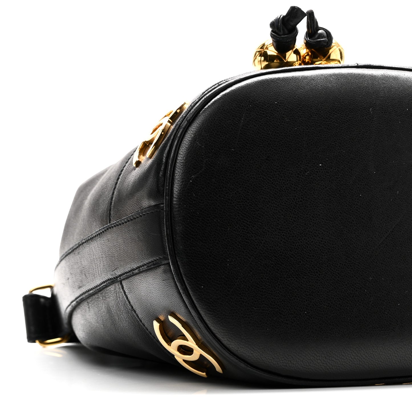 Lambskin CC Drawstring Shoulder Bag Black