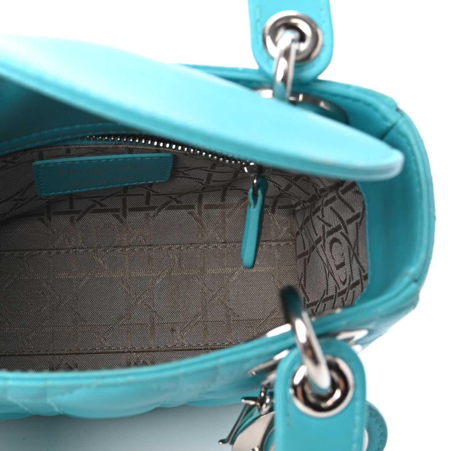 Lambskin Cannage Mini Lady Dior Turquoise