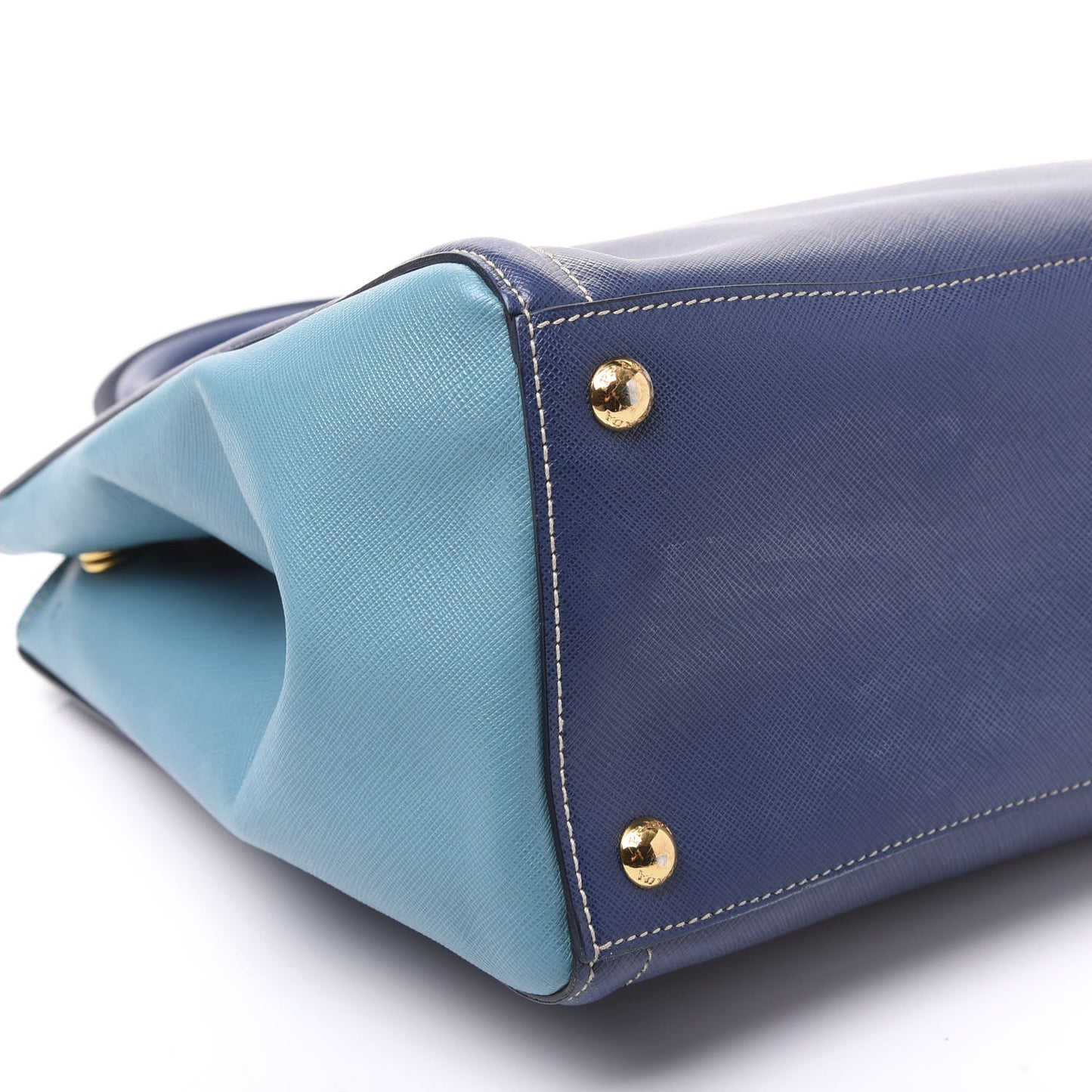 Saffiano Lux Medium Bi-Color Tote Bluette Turchese