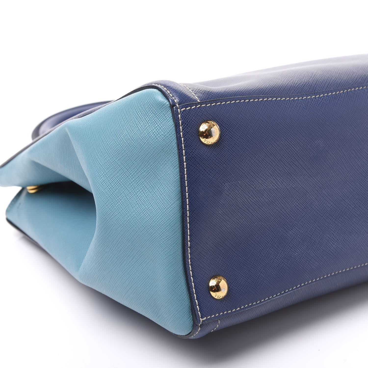 Prada Saffiano Lux Medium Bi-Color Tote Bluette Turchese 5 of 9