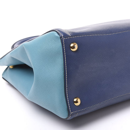 Prada Saffiano Lux Medium Bi-Color Tote Bluette Turchese 5 of 9