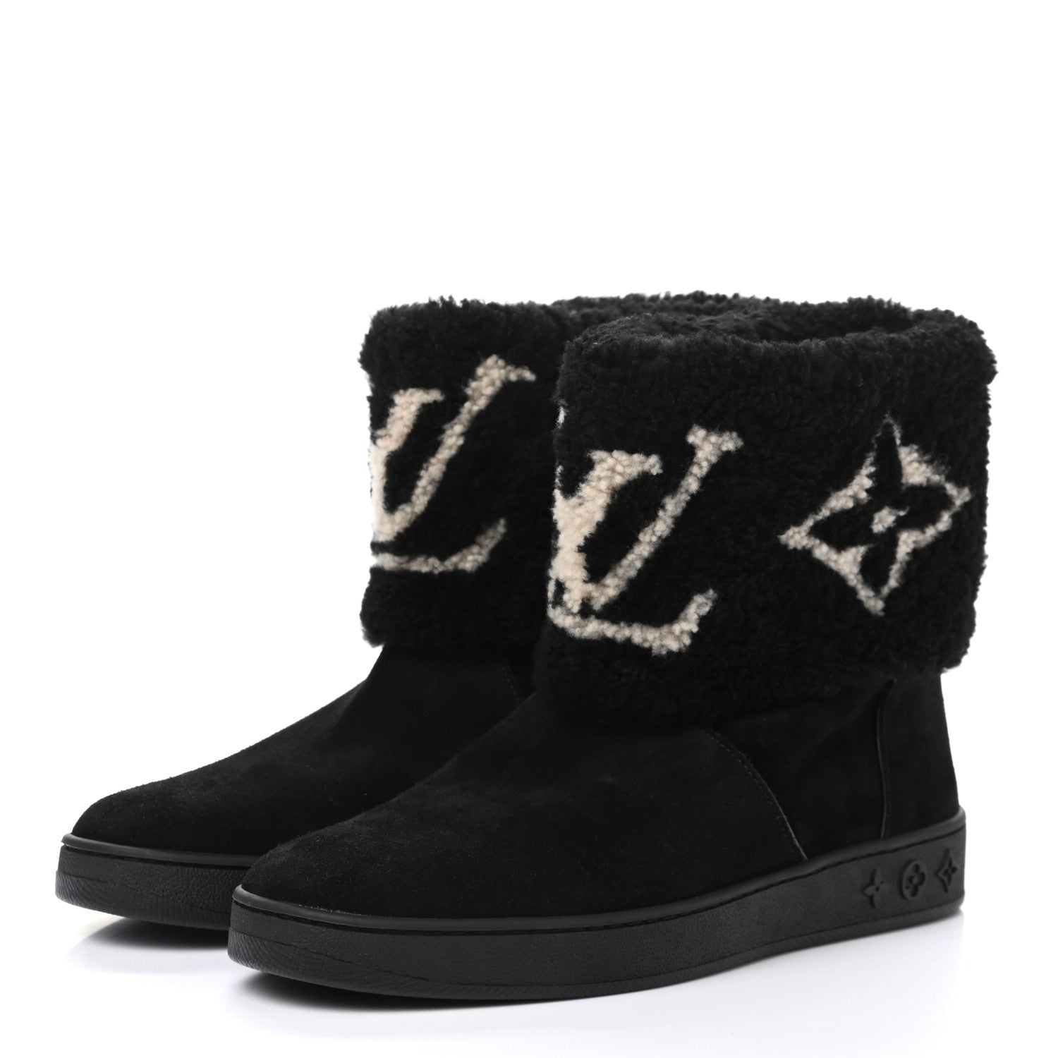 Louis Vuitton Suede Calfskin Shearling Snowdrop Flat Ankle Boot 37.5 Black 3 of 10