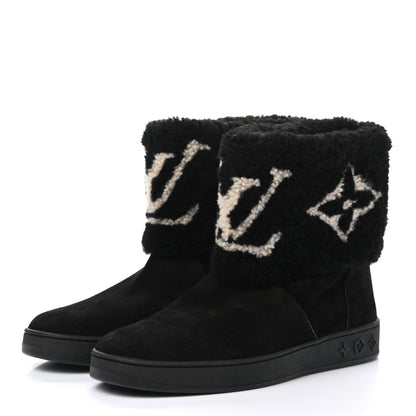 Louis Vuitton Suede Calfskin Shearling Snowdrop Flat Ankle Boot 37.5 Black 3 of 10