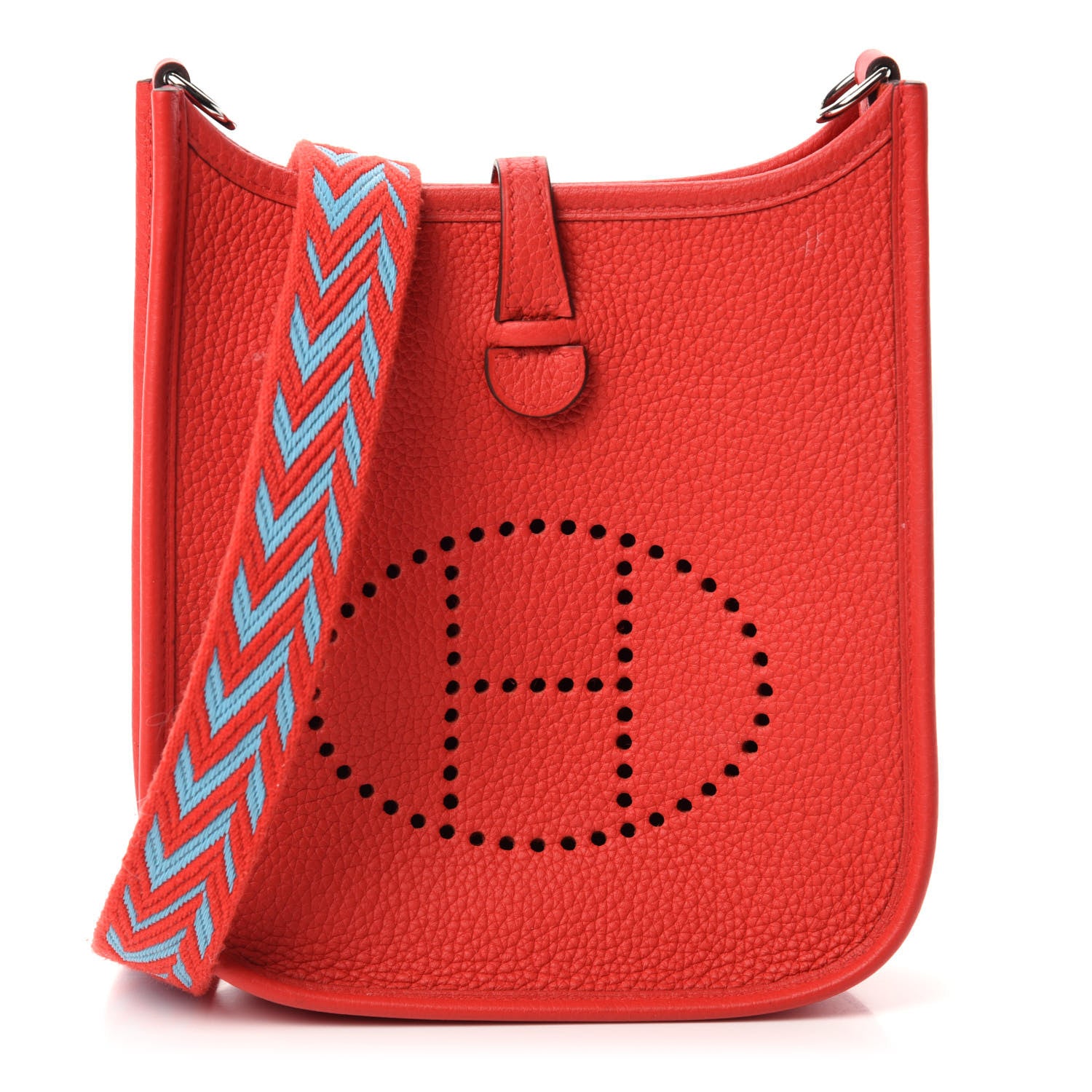 Hermes Taurillon Clemence Evelyne TPM Rouge De Coeur Bleu Du Nord 1 of 12