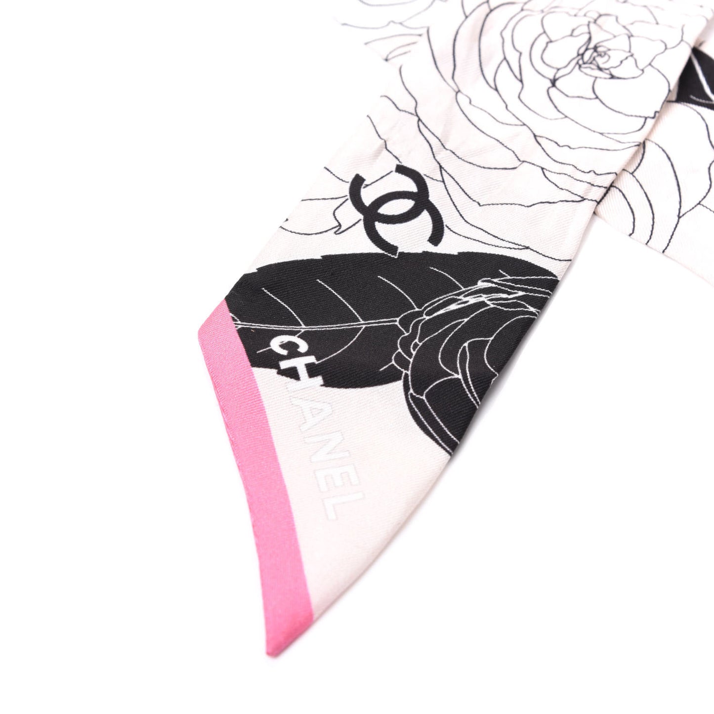 Silk CC Camellia Slim Bandeau Scarf Light Pink White