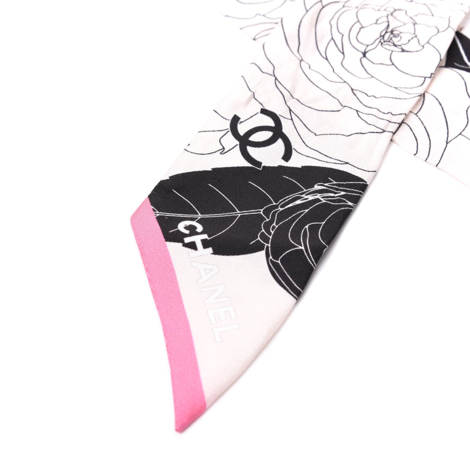Chanel Silk CC Camellia Slim Bandeau Scarf Light Pink White 2 of 3