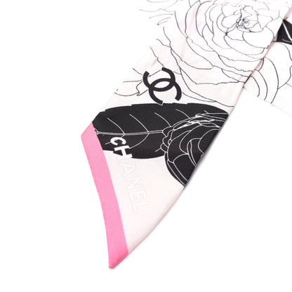 Chanel Silk CC Camellia Slim Bandeau Scarf Light Pink White 2 of 3