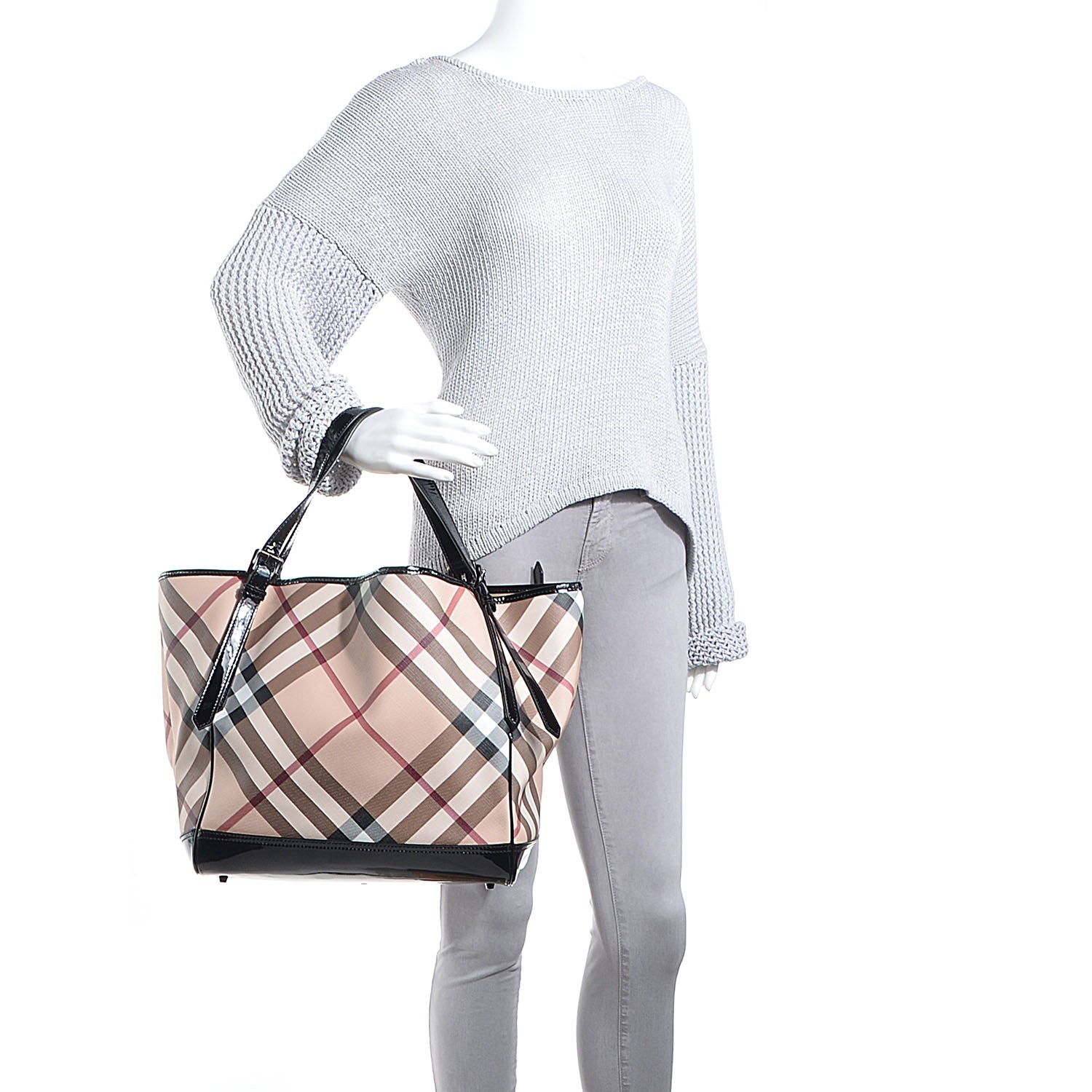 Burberry Patent Trim Supernova Check Tote Black 2 of 9