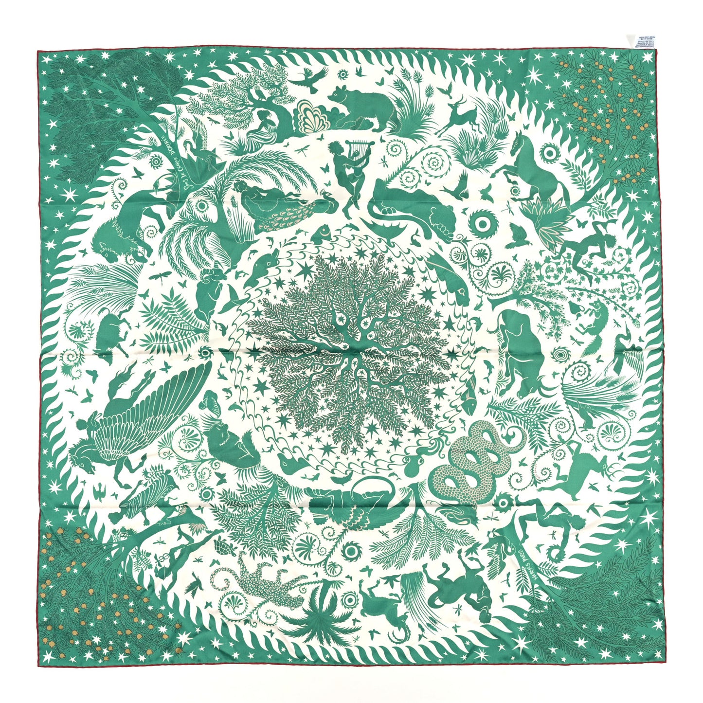 Silk Sous Le Charme d'Orphee Double Face Scarf 90 Etoupe White Beige Dore