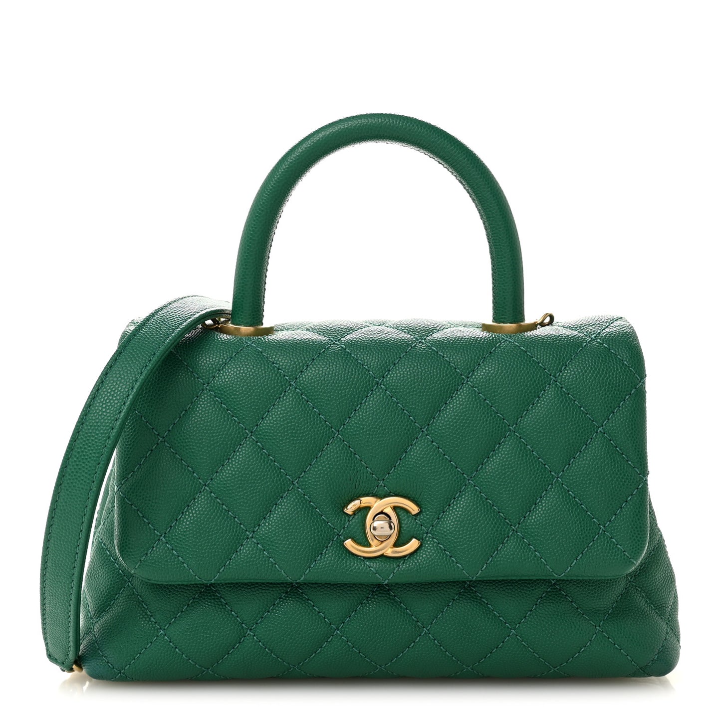 Caviar Quilted Mini Coco Handle Flap Green