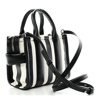 Marc Jacobs Calfskin Striped Mini The Traveler Tote Bag Black White 3 of 10