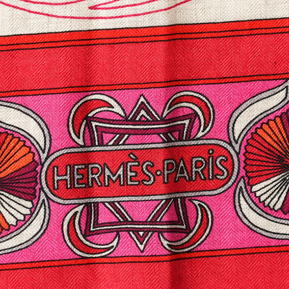Hermes Cashmere Silk Folklore d'Henri d'Origny Giant Pointe Triangle Shawl Naturel Fuchsia Rose Poudre 2 of 4