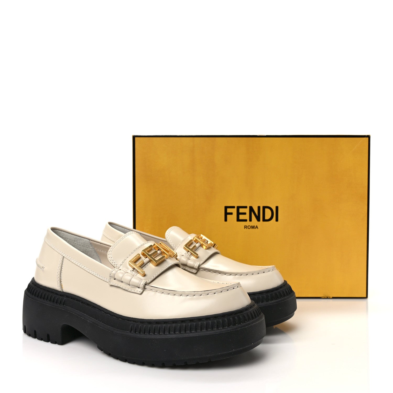 Fendi Vitello Abrasivato Fendigraphy 50mm Loafers 38.5 Blanco Babe 11 of 11