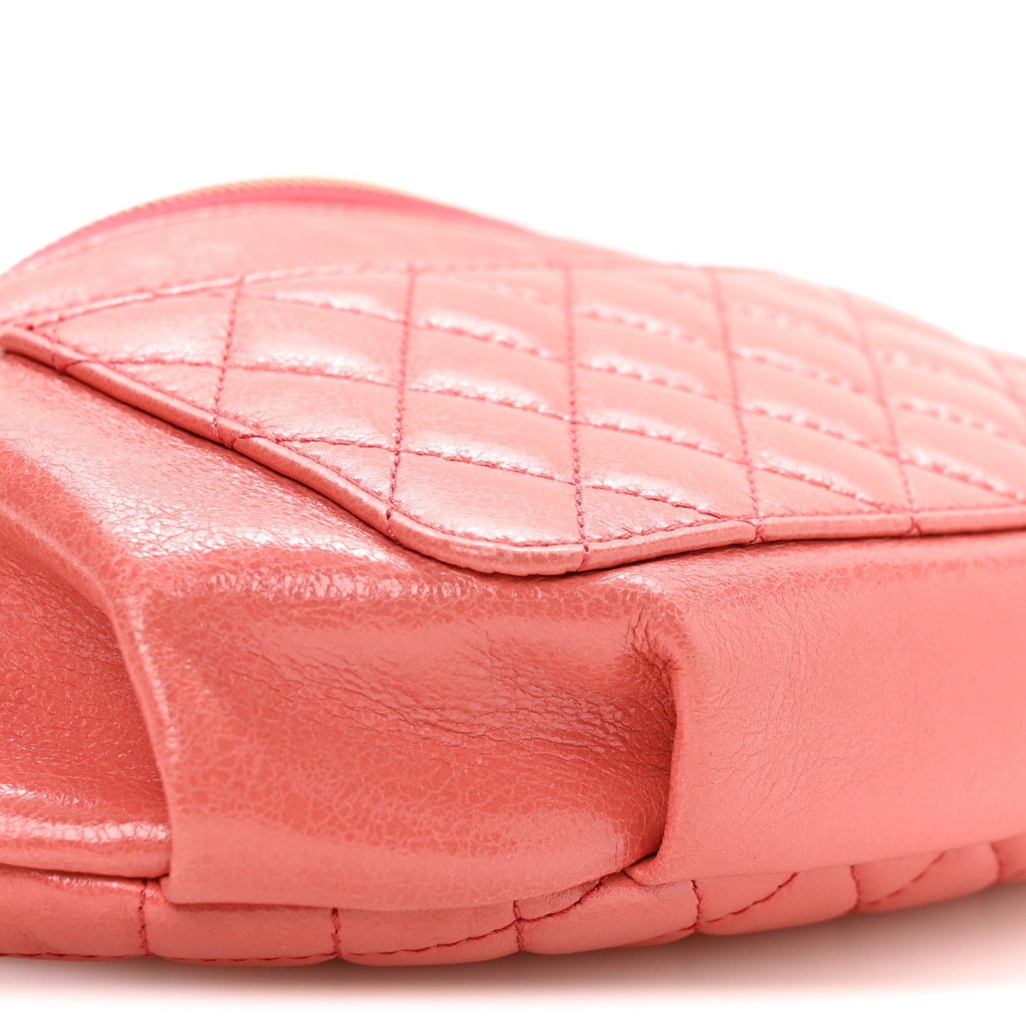Crumpled Glazed Lambskin Quilted Waist Bag Fanny Pack Pink