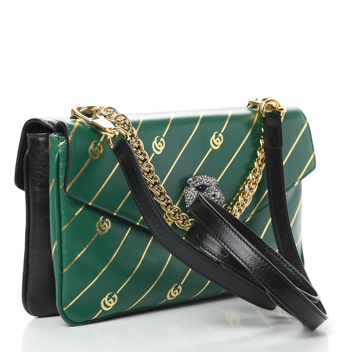 Calfskin Diagonal GG Medium Thiara Double Envelope Shoulder Bag Emerald Green Black