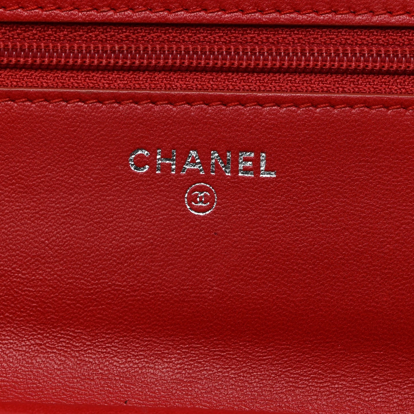 Lambskin Camellia Embossed Wallet On Chain WOC Red