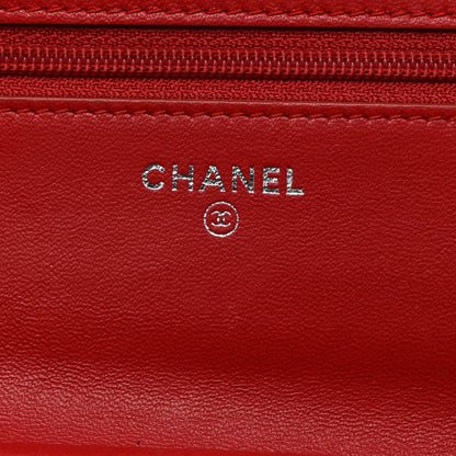 Chanel Lambskin Camellia Embossed Wallet On Chain WOC Red 6 of 16